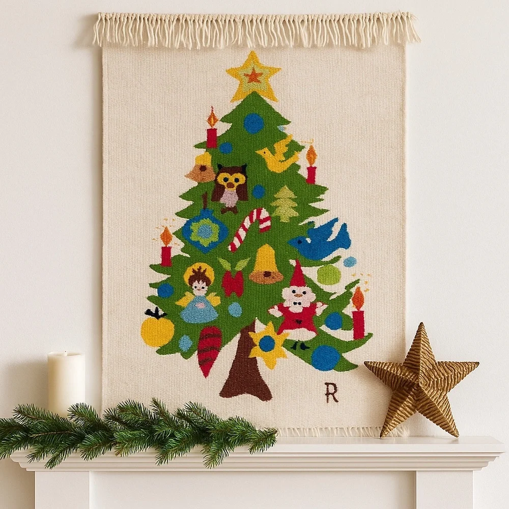 🎄 VTG Handwoven Wool Christmas Tree Wall Hanging 29”x39” WOW Decor